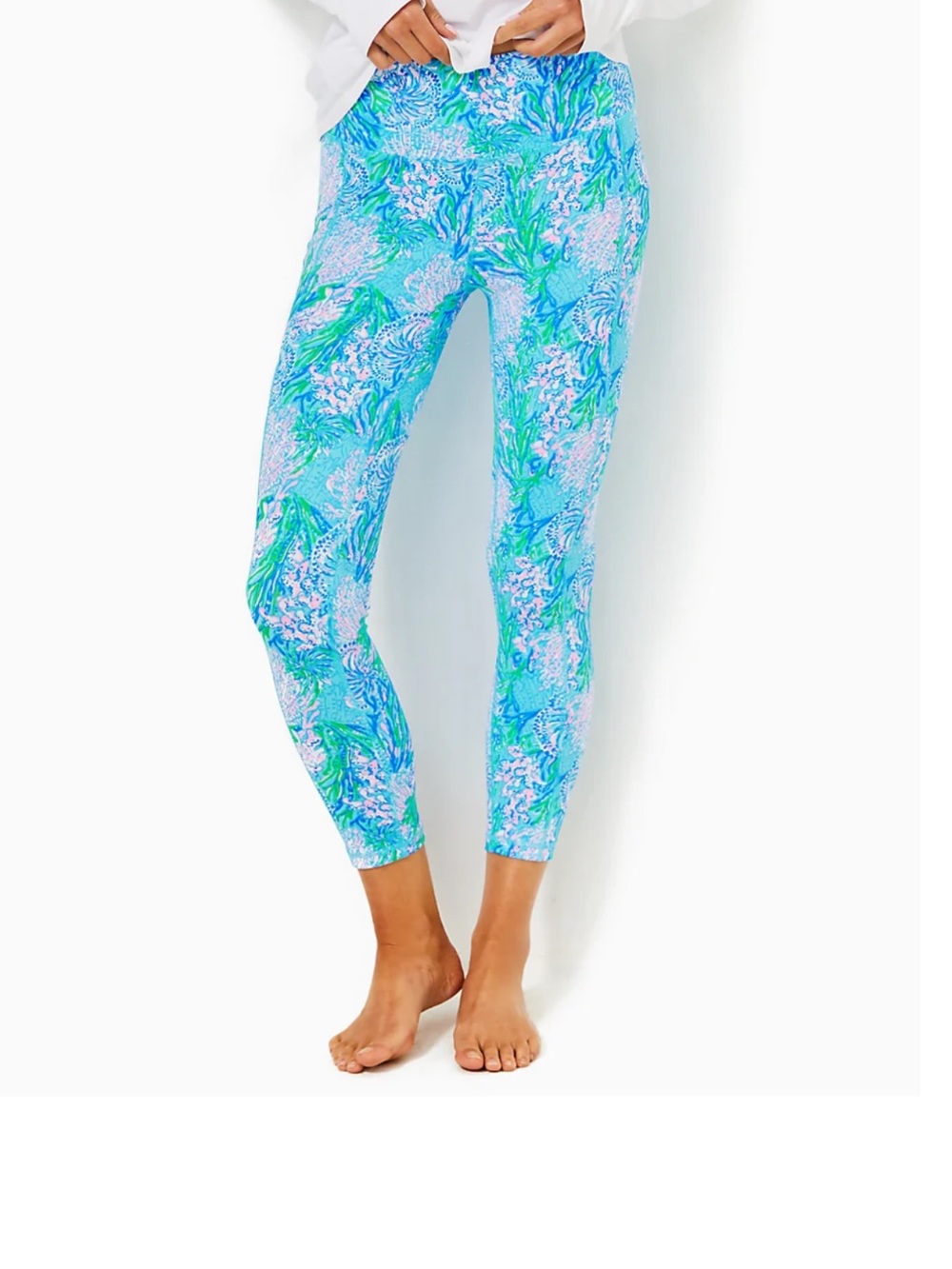 Lilly Pulitzer Luxletic Weekender High Rise Midi Leggings Las Olas Aqua - Size S